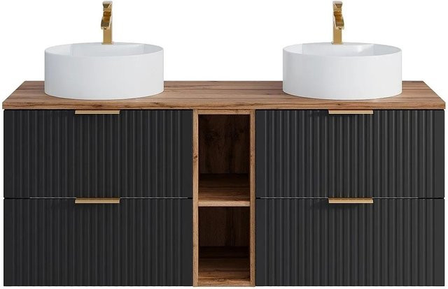 Vente-unique Doppelwaschtisch Zevara Schwarz mit Streifenoptik, Breite: 140 cm - Bild 1