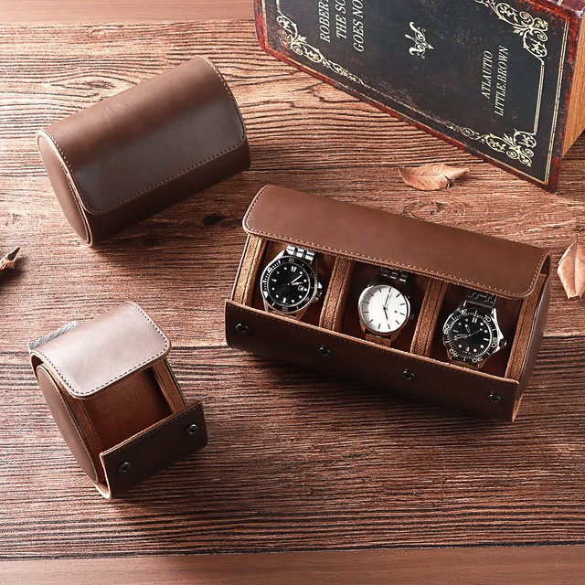 Uhrenrolle Reiseetui Vintage, PU Leder, Braun Schwarz, Unisex - Bild 1