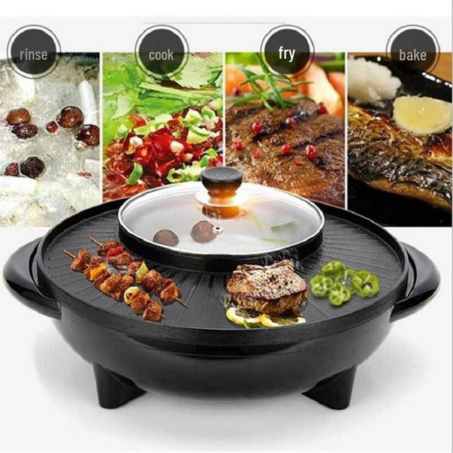 TOOLCRAFT Multifunktionaler Elektrogrill und Shabu-Shabu-Topf im koreanischen Stil mit Antihaftbeschichtung, Schwarz, Durchmesser: 34 cm - Bild 1