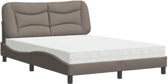 vidaXL Bett mit Matratze in Taupe und Grau aus Stoff und Kiefernholz B/T/H: 120 x 200 cm - Bild 1