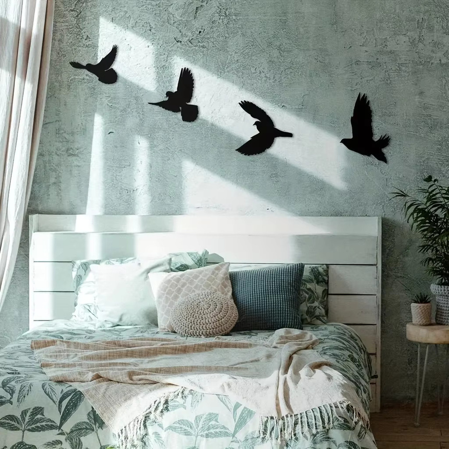 CIFBUY 4er-Set Vintage Wandkunst aus schwarzem Metall mit Vogelmotiven für Innen- und Außenbereiche - Bild 3