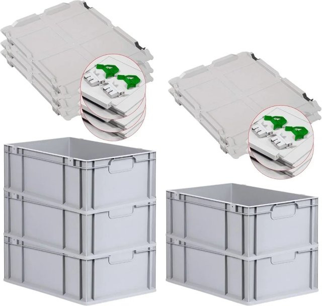 PROREGAL Spar Set 5x Eurobox Nextgen Economy mit Scharnierdeckel und grünen Schiebeschnappverschlüssen, Grau, H x B x T: 22 x 40 x 60 cm - Bild 1