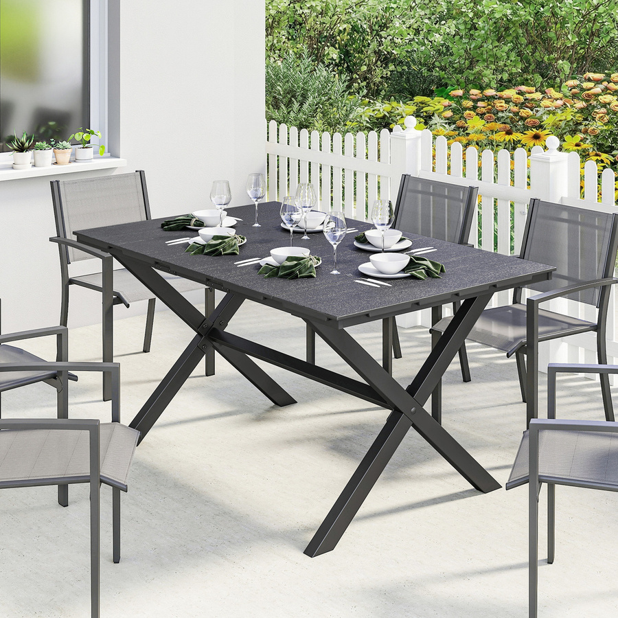 Outsunny Rechteckiger Garten-Esstisch mit HDPE-Lattenplatte und Metallgestell in Schwarz, B/T/H: 150 x 90 x 74 cm - Bild 2