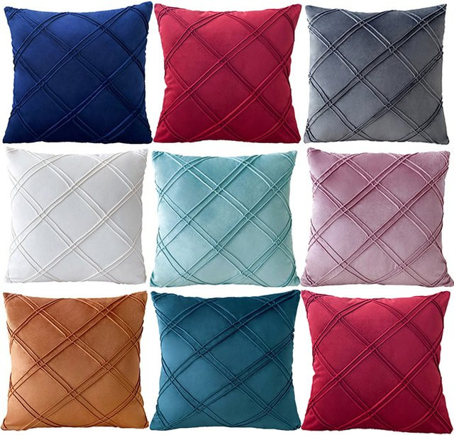 Inyahome Samt Kissenbezug Blau, Strukturierte Dekokissenhülle für Sofa und Couch, B/B/B: 45 x 45 x 45 cm - Bild 1
