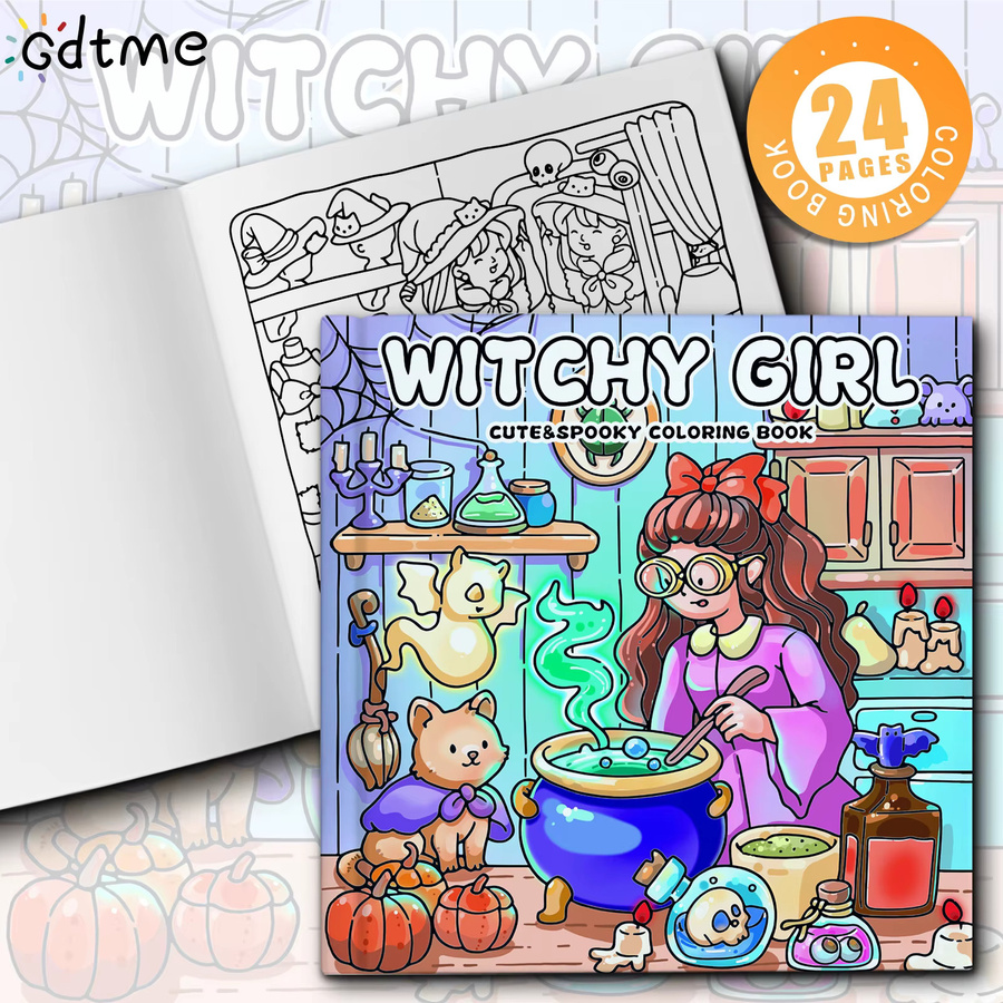 WITCHY GIRL Malbuch für Erwachsene mit niedlichen und gruseligen Motiven, Graffiti-Zeichnungen mit einfachen kräftigen Linien zur Entspannung und zum Stressabbau - Bild 2