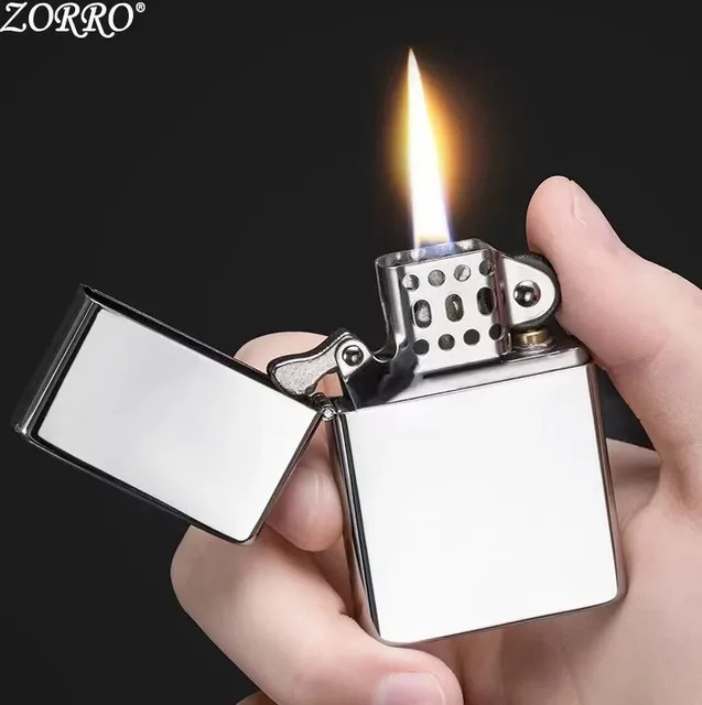 ZORRO ZC9 ultradünnes Messingfeuerzeug im Retro-Design, winddicht, in Gold oder Silber - Bild 1