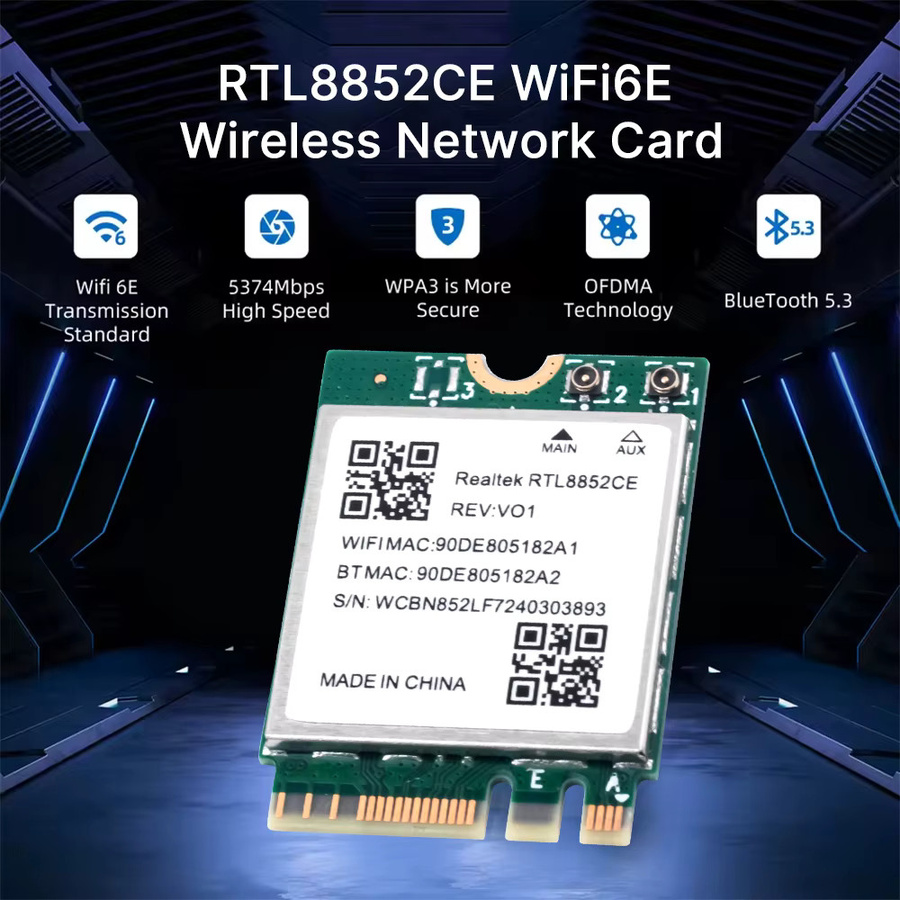 DERAPID WiFi 6E und Bluetooth 5.3 Adapter mit 5400 Mbit/s, Triple Band NGFF M.2 Netzwerkkarte für Windows 10/11, RTL8852CE kompatibel mit AX210 - Bild 3