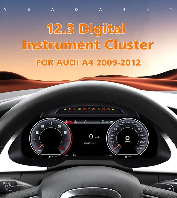 Hizpo Digitales Kombiinstrument 12,3 Zoll für Audi A4 2009 - 2012 LCD-Anzeige Armaturenbrett mit CarPlay und Android Auto in Schwarz - Bild 1