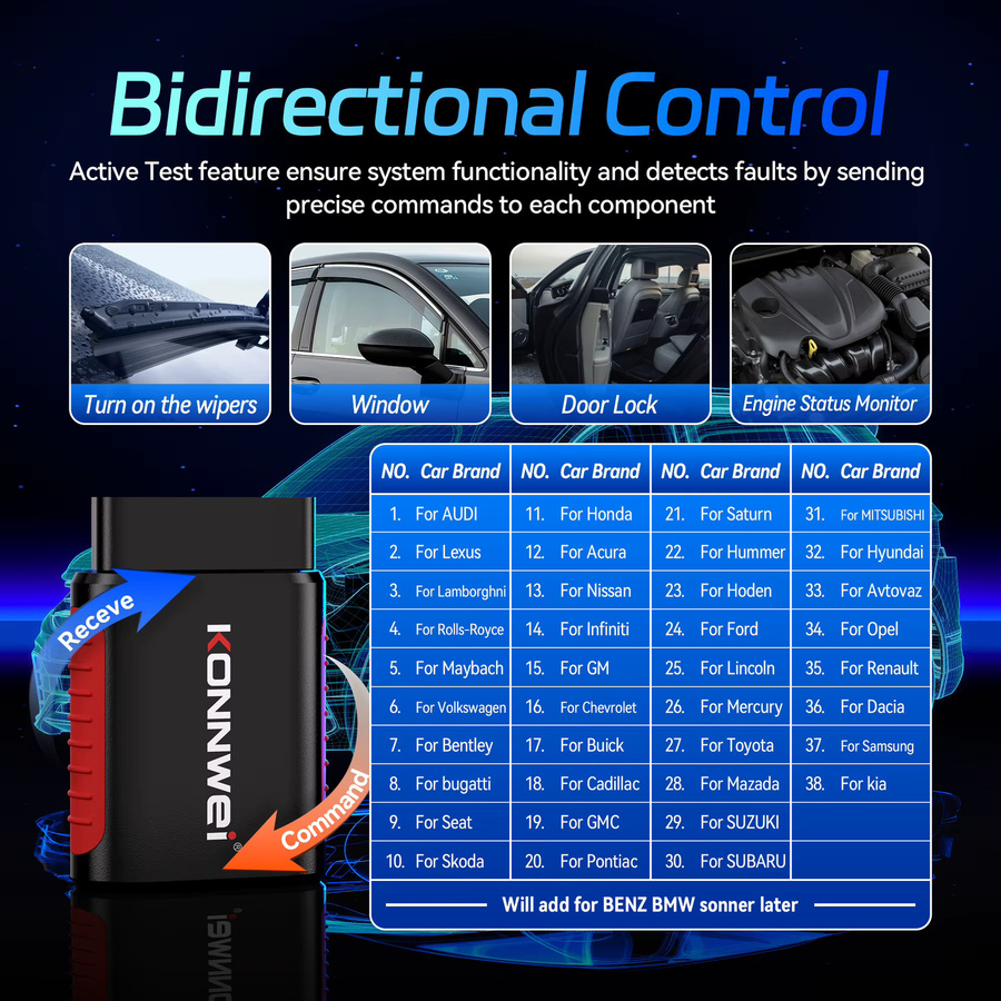 KONNWEi Automotive OBD-Diagnosetool in Schwarz mit Bluetooth-Konnektivität und 5 Reset-Funktionen für über 40 Fahrzeugmodelle - Bild 4