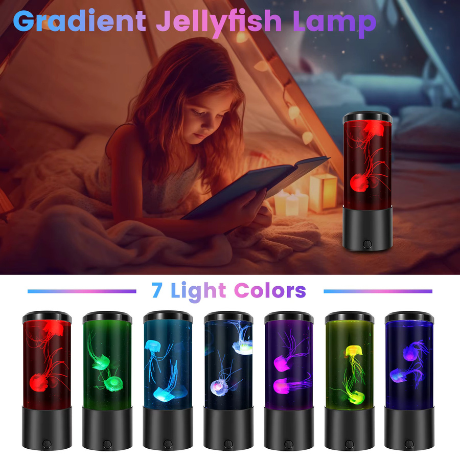 LED Quallen Lava Lampe als dekoratives Mini Aquarium mit USB-Anschluss, Multicolor, Schwarz - Bild 4