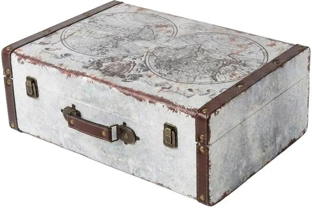 HMF Vintage Holzkiste Koffer Truhe mit Weltkarte in Grau und Multicolour, B/T/H: 44 x 32 x 16 cm - Bild 1