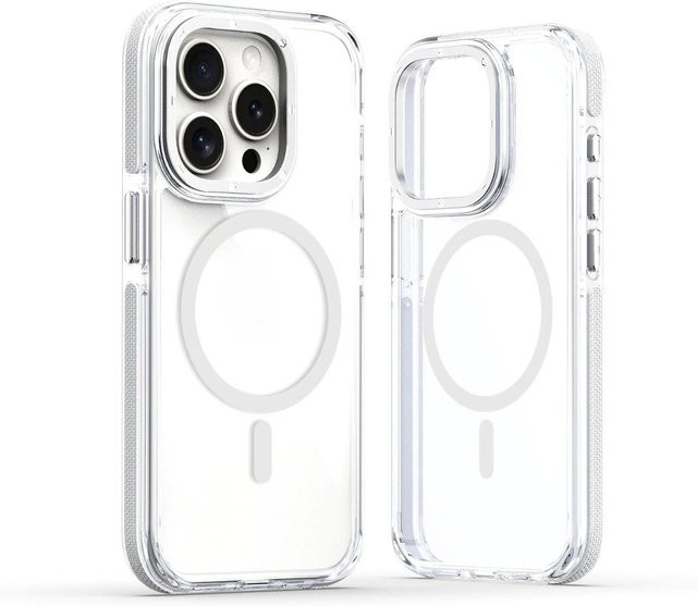 Stoßfeste MagSafe Handyhülle für Apple iPhone 15 14 13 12 Pro Max Plus, magnetische transparente Schutzhülle, Farbe: Transparent - Bild 1