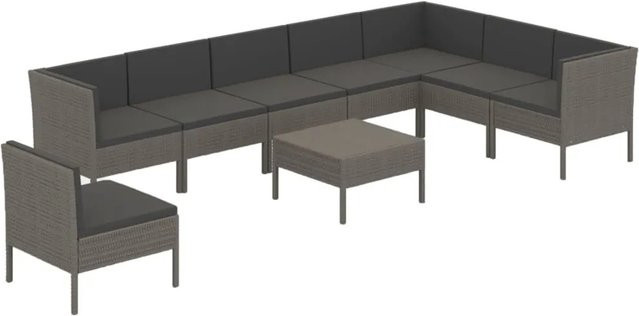 vidaXL 9-tlg Garten-Lounge-Set in U-Form aus Poly Rattan und Metall in Anthrazit mit Auflagen und Couchtisch - Bild 1