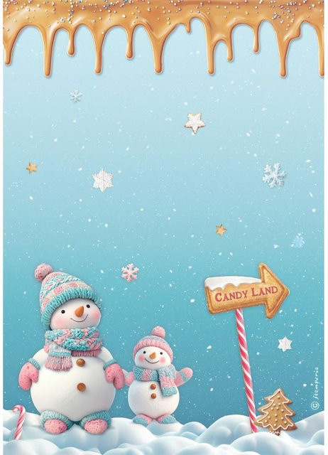 Stamperia Motiv-Strohseide Candy Christmas Snowman in Multicolor, Format A4 - Bild 1