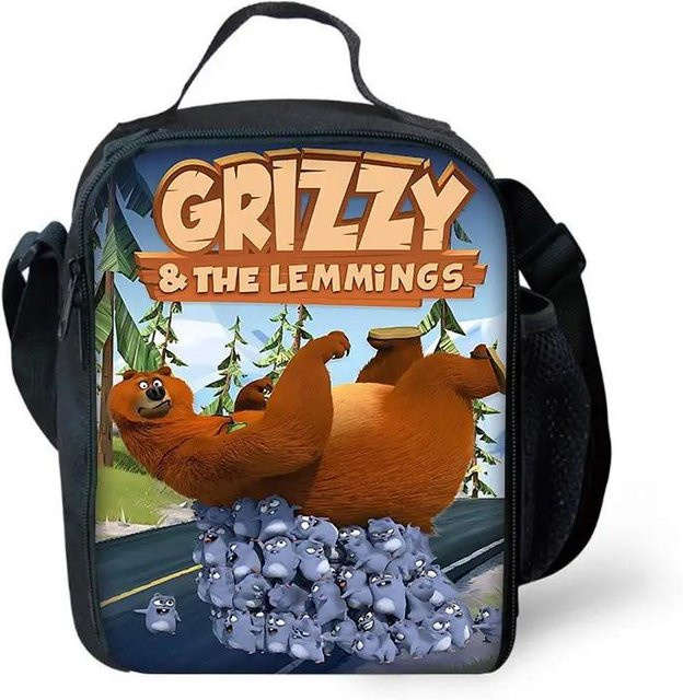 Fancy Style Studio Thermische Isolierte Kühlbox GRIZZLY UND DIE LEMMINGE für Kinder, Mehrfarbig, Wiederverwendbare Brotdose für Outdoor und Picknick - Bild 1