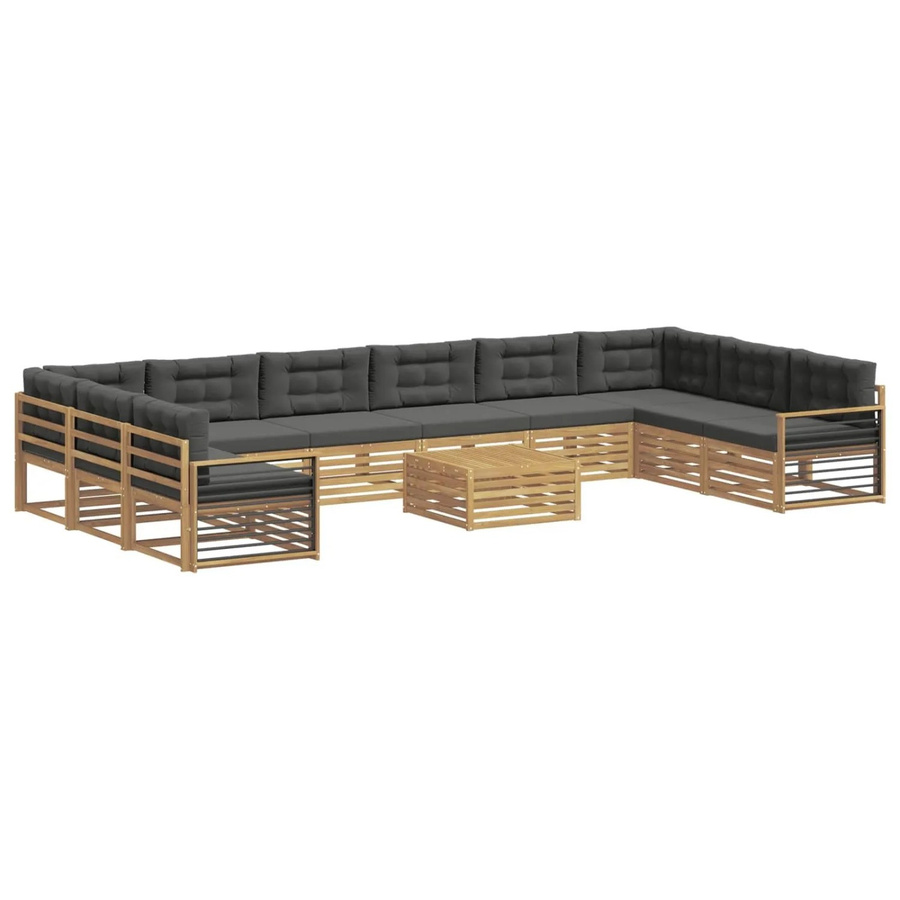 vidaXL Sofagarnitur aus Massivholz Akazie mit Latten-Design und Armlehnen in Anthrazit, Weiß oder Grau - Bild 2