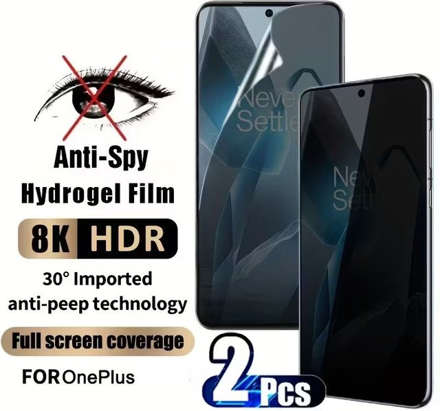 2er-Pack OnePlus Privatsphäre Hydrogel-Displayschutz für OnePlus 8T 10T 13T 9 8 7 7T 5G und Nord N20 SE, Transparent - Bild 1