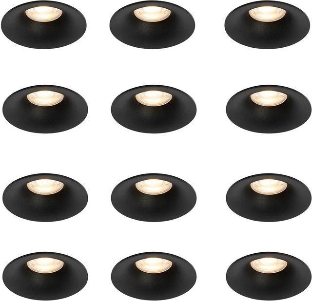 QAZQA Gijs Set mit 12 runden Einbaustrahlern in Mattschwarz, GU10, Durchmesser: 50 mm - Bild 1