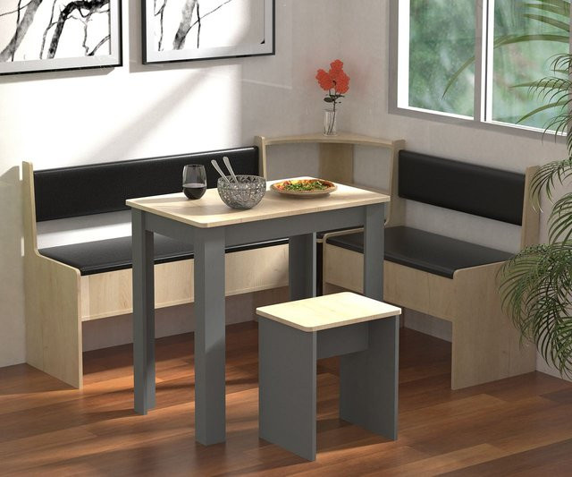 VCM Eckbankgruppe Esal Mini in Grau mit Tisch und Hockern, B/H/T: 153 x 80 x 123 cm - Bild 4