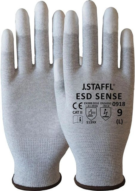 Staffl Schutzhandschuhe Esd-Sense Grau Größe 8 aus Polyester und Karbon mit PU-Beschichtung 12 Paar - Bild 1