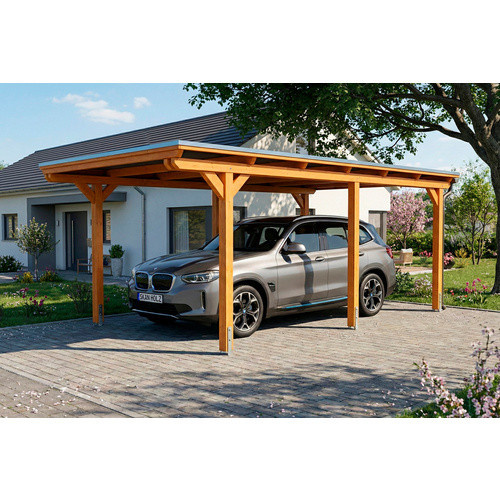 SKANHOLZ Carport Emsland aus Fichte in Eiche Hell mit Stahl-Flachdach und Regenrinne, B: 604 cm, T: 340 cm, H: 238 cm - Bild 4