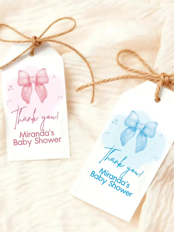 Personalisierte Babyparty-Geschenkanhänger in Blau und Rosa, 60 Stück Dankesetiketten aus Papier für deine Partygeschenke, Maße: 5,08 x 7,62 cm - Bild 2
