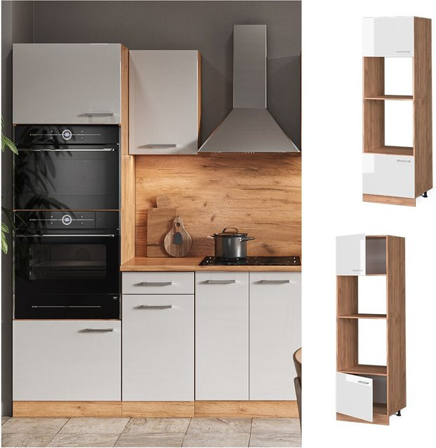 Vicco Mikrowellenschrank R-Line Küchenschrank in Weiß Hochglanz und Eiche, B/T/H: 60 x 57,2 x 207 cm - Bild 1