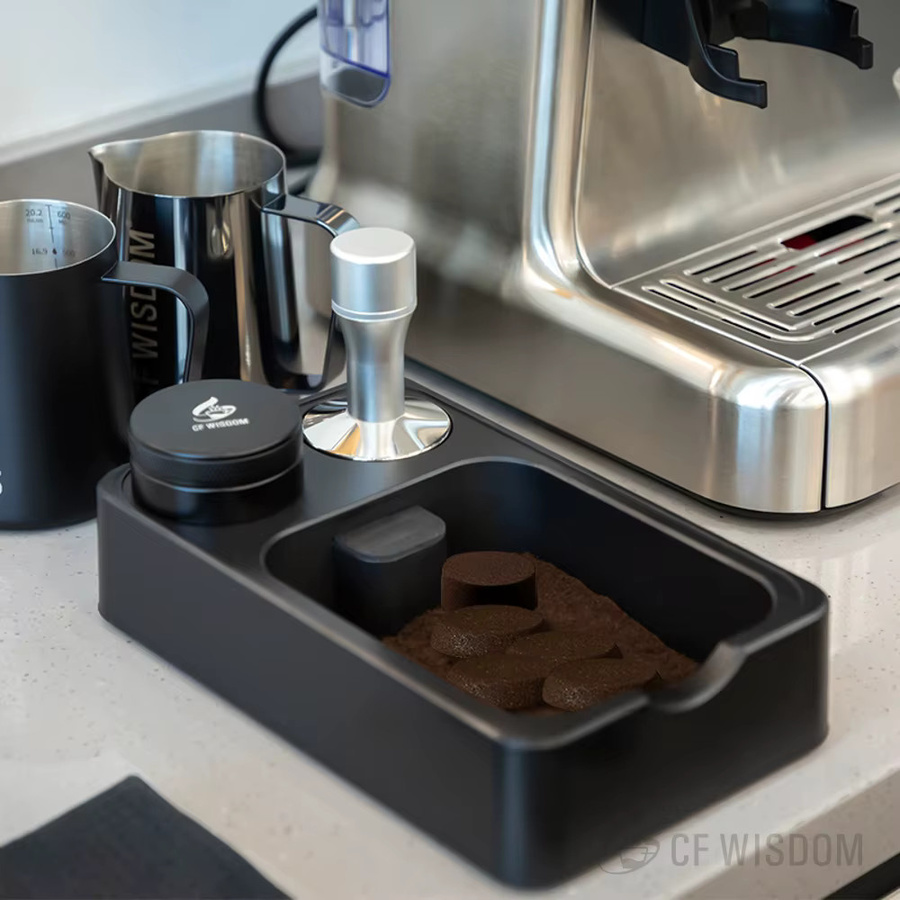 CF Wisdom Espresso Knock Box aus Kunststoff in Schwarz, rechteckige Kaffeesatz-Stampfstation - Bild 2
