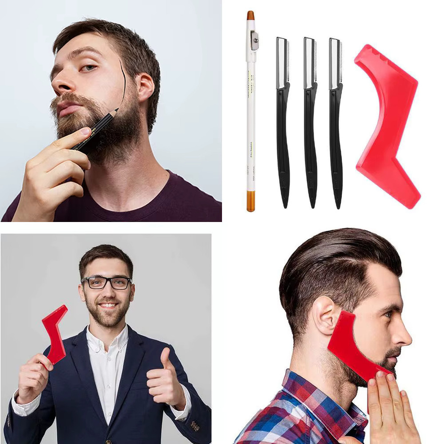 Bartpflege Set für Herren, 5-teilig, mit Schablone, Kamm und Bartbleistift - Bild 2