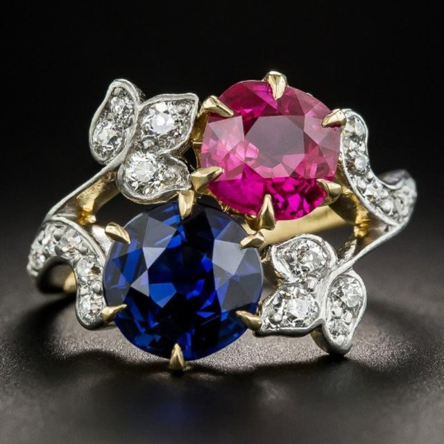 YIRAN Blumenring, Bicolor, Kupfer, Zirkonia, Saphir, Damen - Bild 1