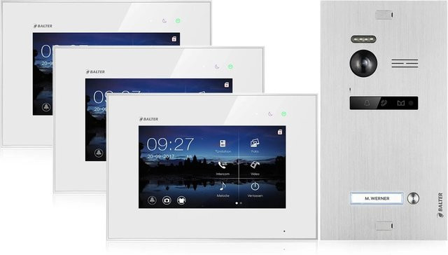Balter EVO Video-Türsprechanlage für Einfamilienhäuser mit 3x 7 Zoll Monitoren in Silber-Weiß - Bild 1