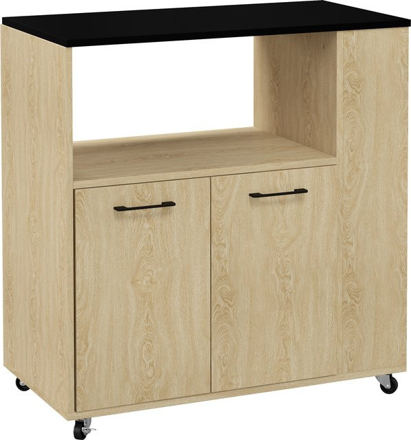 HOMCOM Küchenwagen Servierwagen mit verstellbarem Regal und Rollen in Schwarz und Natur, B/T/H: 75 x 40 x 80,5 cm - Bild 1