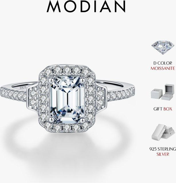 MODIAN Ring, 925 Silber, Moissanit, Zirkonia, Damen - Bild 1