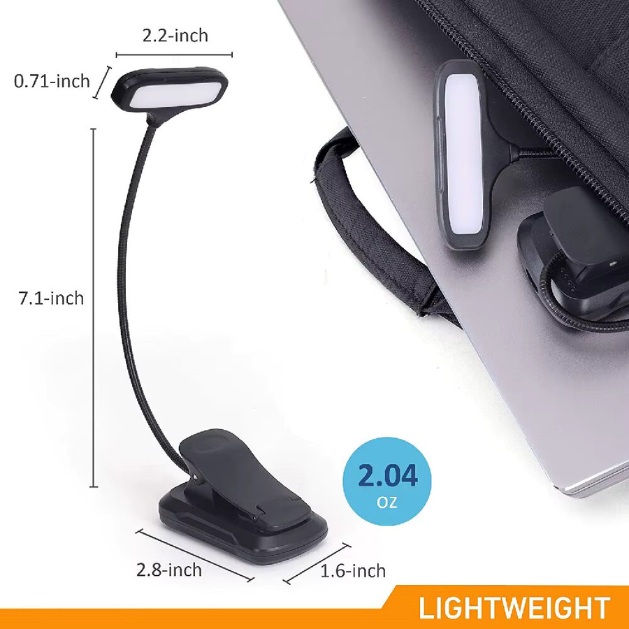 Mini USB LED Leselicht mit Clip zum Aufladen, tragbare Buchlampe und Nachtlicht in Schwarz und Weiß - Bild 6