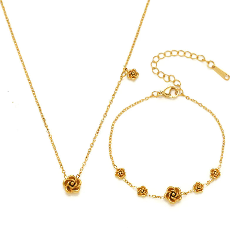 GANEMLY Schmuck-Set, Edelstahl, Goldfarben, Halskette und Armband, Damen - Bild 4