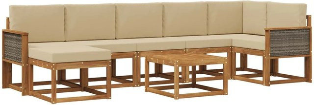vidaXL Outdoor-Sofagarnitur aus Akazienholz mit 8 Kissen in Natur und Beige - Bild 1