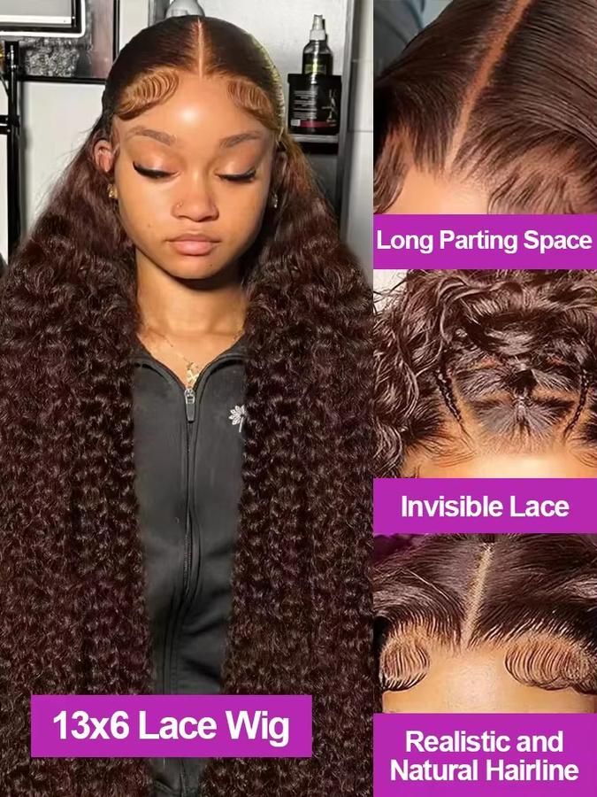 Luxexuan Perücke, Deep Wave, Schokoladenbraun, Echthaar, Damen - Bild 3