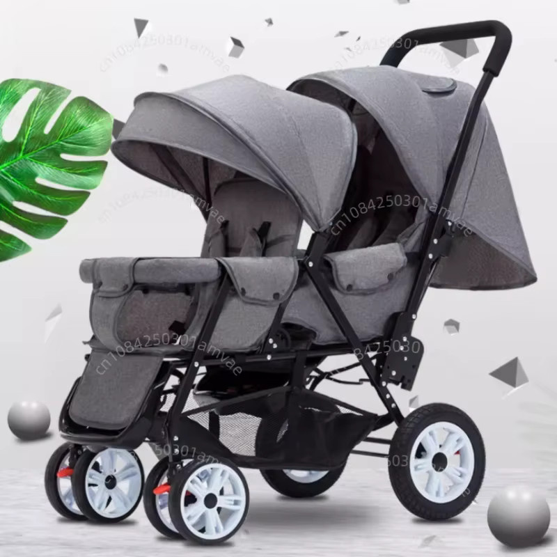 LUVCHAIN Faltbarer Zwillings-Buggy mit verstellbarer Rückenlehne in Schwarz, Grau oder Gold - Bild 3