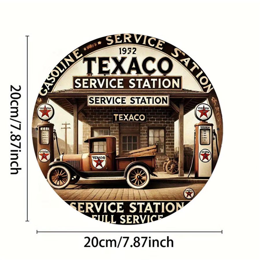 Rundes Metallschild Potdemiel Vintage Texaco Service Station aus Aluminium, Durchmesser: 19,81 cm, Multicolor - Bild 2