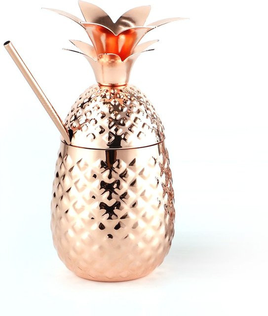 Stalgast Cocktailbecher Ananas aus Edelstahl mit Deckel und Strohhalm, Kupfer, 0,475 l, Durchmesser: 9,6 cm, Höhe: 20,5 cm - Bild 1