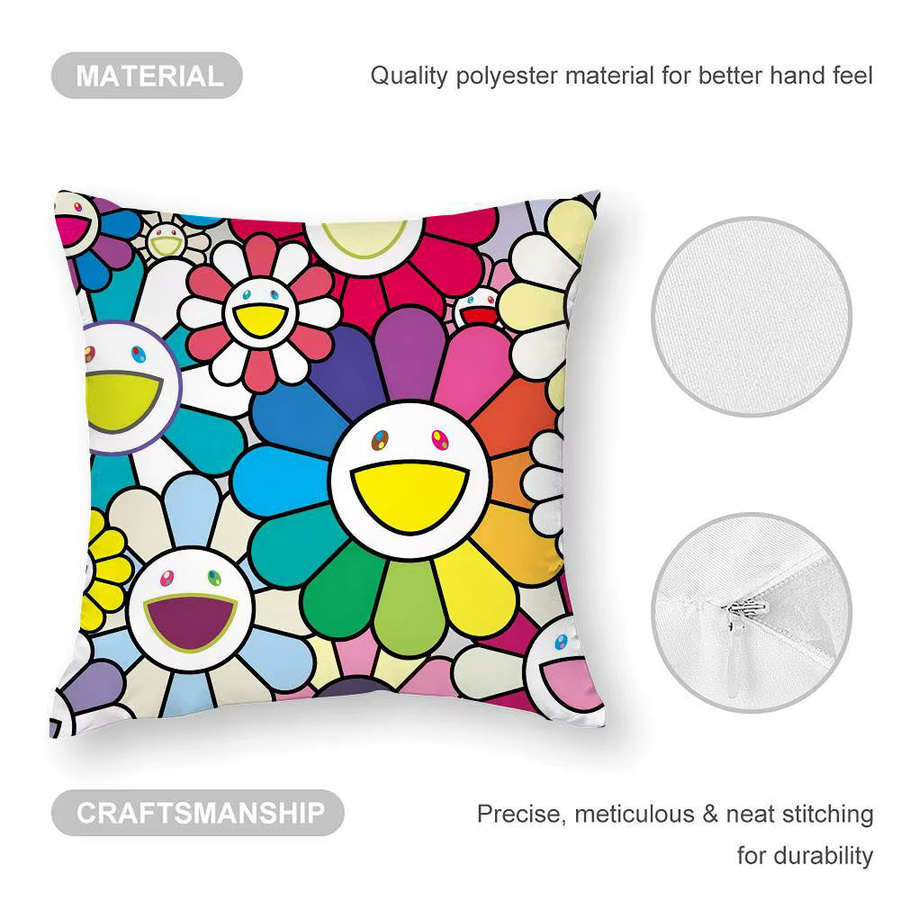 Design Art Kawaii Blumen Kissenbezug, quadratisch, mehrfarbig, B/B: 30 x 30 cm - Bild 4
