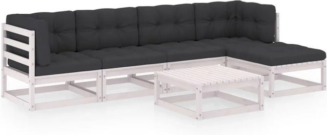 vidaXL 6-tlg Garten-Lounge-Set aus Kiefer Massivholz in Anthrazit und Weiß mit Kissen und L-Form - Bild 1
