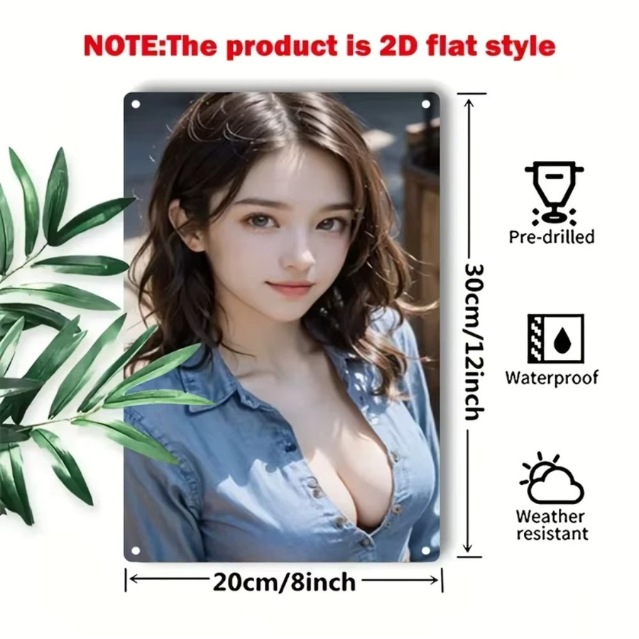 HELLOYOUNG Retro Metallschild Koreanisches Frauengesicht Vintage Wandkunst in Weiß und Multicolour - Bild 3