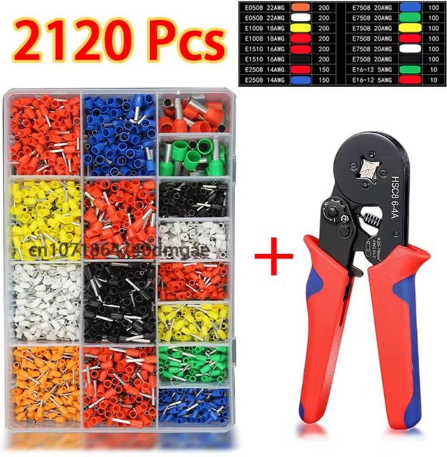 Elektrisches Crimp-Terminal-Set mit Drahtstecker-Zange und verschiedenen Rohr-Crimper-Terminals in Multicolor - Bild 1