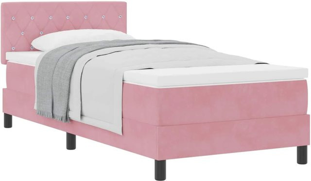 vidaXL Boxspringbett mit Matratze und Kopfteil in Rosa, Samt, B/T/H: 100 x 200 x 140 cm - Bild 1