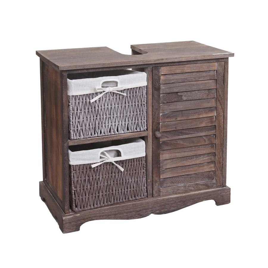 Waschbeckenunterschrank MCW-H20 aus Massivholz mit Korb-Schublade in Shabby Braun, B/T/H: 60 x 31 x 65 cm - Bild 2