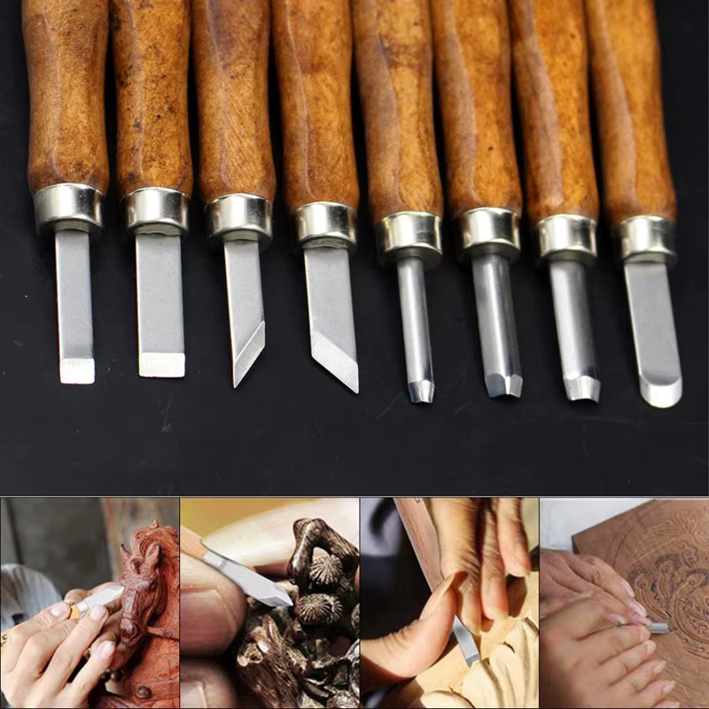 Popolle Schnitzmesser Set mit Holzgriff in Braun für DIY Holzbearbeitung und Kunsthandwerk - Bild 2