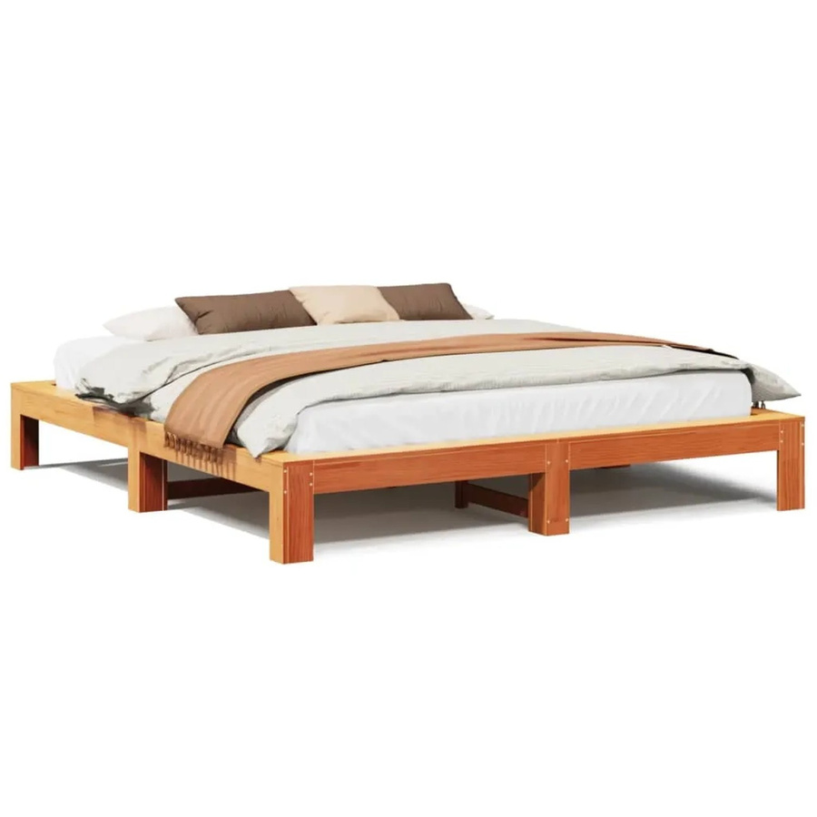 vidaXL Massivholz Bettgestell aus Kiefer in Braun, B/T/H: 180 x 200 x 31,5 cm - Bild 2