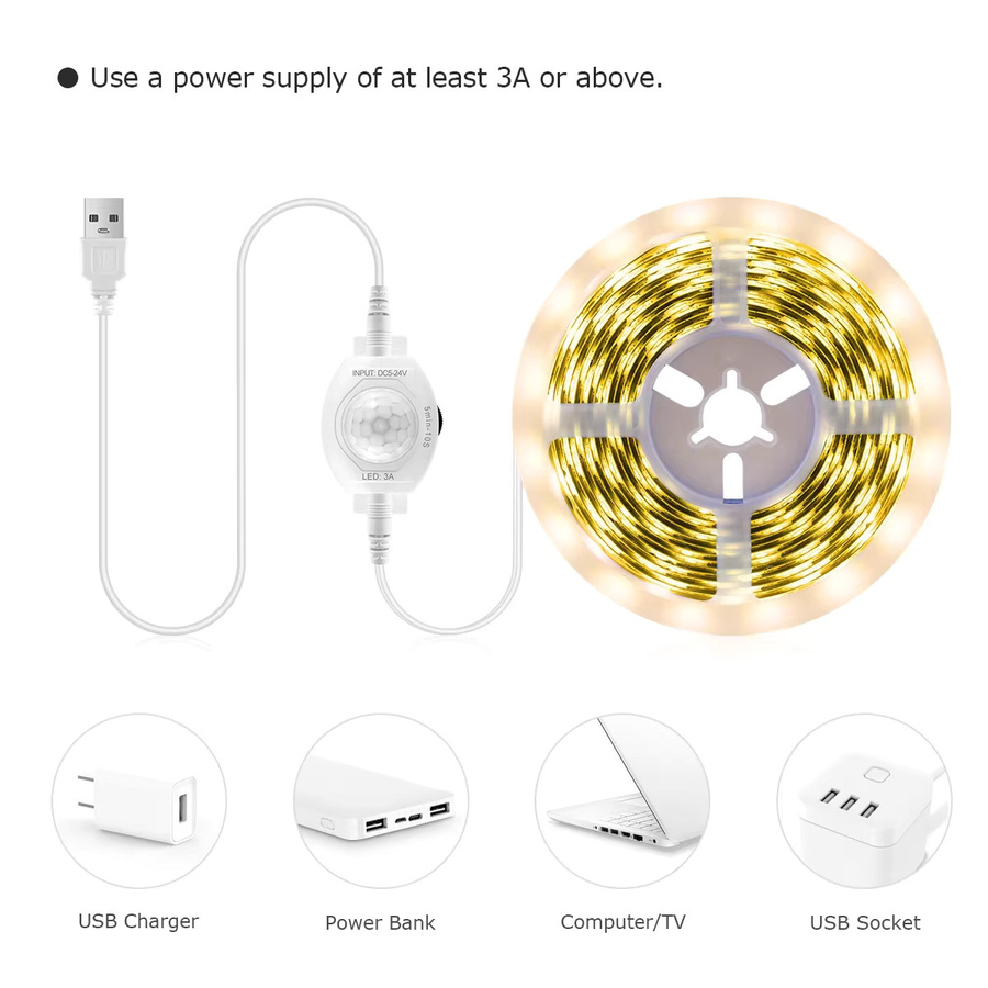 Gyarfas LED Nachtlicht mit Smart Sensitive PIR Bewegungssensor und USB 5V Anschluss, einstellbare Verzögerungszeit 10s-300s, DIY zuschneidbarer Lichtstreifen für dein Schlafzimmer - Bild 5