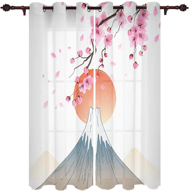 Super Six Sakura Fenstervorhang im japanischen Stil mit floralem Design, halbtransparent, Mehrfarbig, B: 135 cm, H: 185 cm - Bild 1